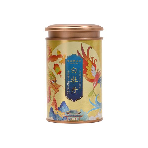 天福茗茶 白牡丹小团饼福鼎白茶饼 紧压白茶 茶叶精美罐装96g